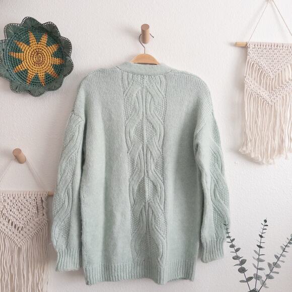 A New Day Wool Blend Fisherman Mint Green Cardigan Sweater Size XS - Picture 3 of 9